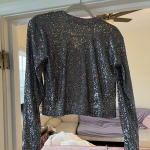Sequin Long Sleeve Gray Top